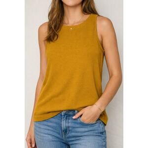 LOFT Women’s Sleeveless Button Back Knit Tank Top Mustard Yellow Size Small